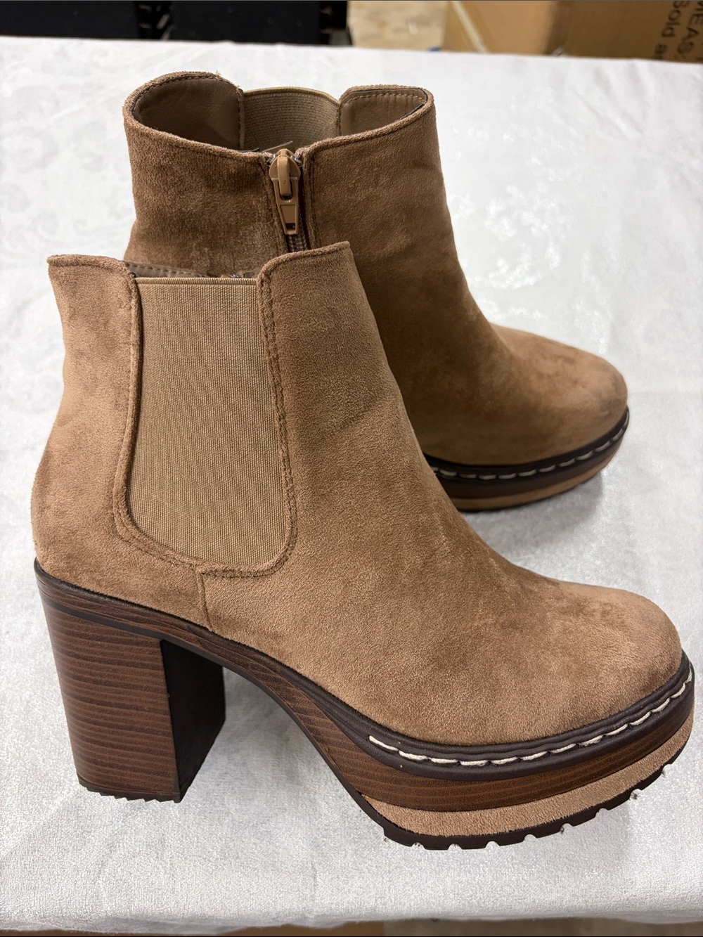 Altar'd State Tan Suede Platform Ankle Boots - Chunky Heel